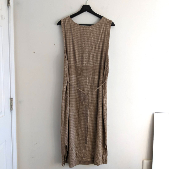 Vintage 80s 90s Beige Midi Shift Dress Tag 16P Chest 41" Tie Back - Picture 4 of 15